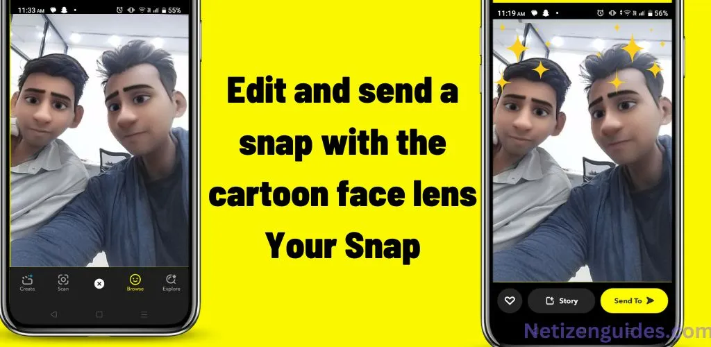 Edit and send a snap with the cartoon face lens Your Snap
